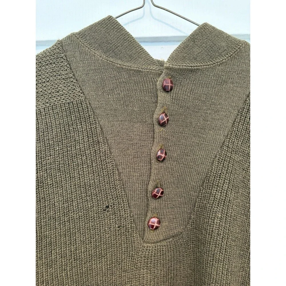 Vintage LL Bean Military Commando Henley Sweater 100% Wool USA Made 80s READ